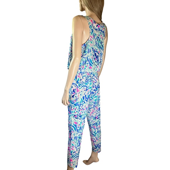 Lilly Pulitzer Rayon Jumpsuit Paulina Breakwater Party Wave Print Racer Back - Picture 4 of 14